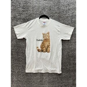 Vintage Tabby Cat Shirt White‎ M Hanes 50/50 Tag 90's